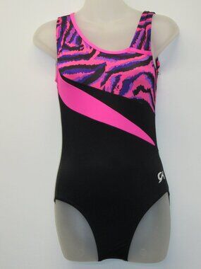 GK Elite Black Pink Purple Tiger Animal Print Gymnastics Leotard Adult Small